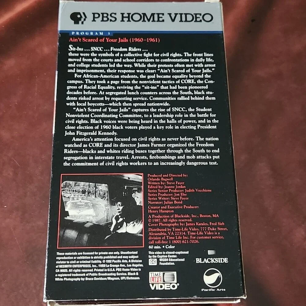 Eyes On The Prize: Ain't Scared Of Your Jails (1960-1961) ‐ 1992 ‐ VHS tape.